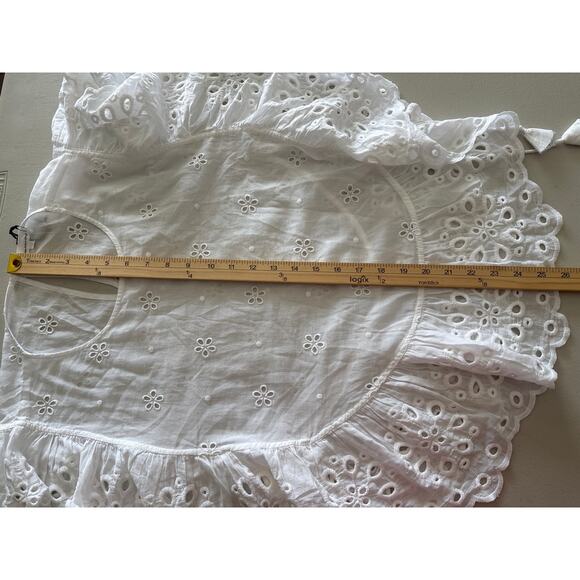 Unsubscribed Tops Blouse Shirt Women's Medium White Boho Eyelet Ruffle Bib NWT - Picture 12 of 15